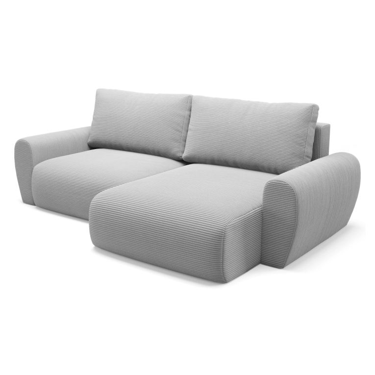 Divano Letto con Penisola Grigio Contenitore Reversibile 253x153 cm, Reclinabile - Paullo