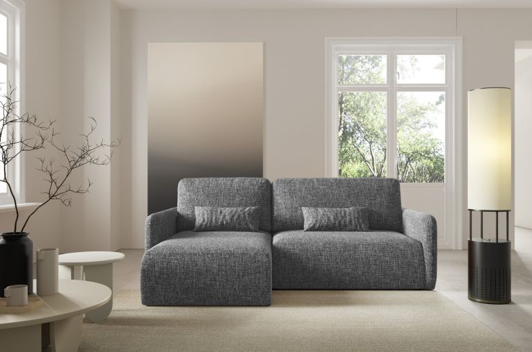 Divano Letto con Penisola Grigio Scuro Contenitore Reclinabile 207x148 cm, Reversibile - Pagno