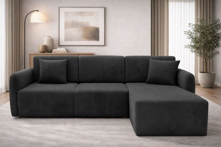 Divano Letto con Penisola Grigio Scuro Contenitore Reclinabile 245x185 cm, Reversibile - Ranco