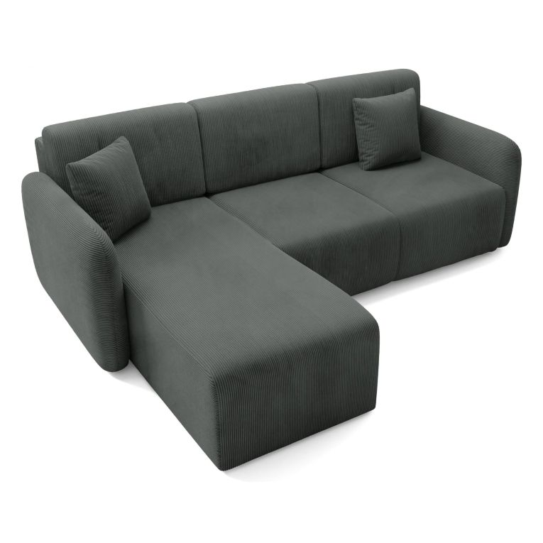 Divano Letto con Penisola Grigio Scuro Contenitore Reclinabile 245x185 cm, Reversibile - Ranco