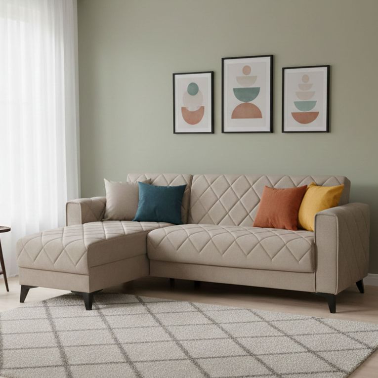 Divano Letto con Penisola Grigio Scuro Nero Contenitore 228x149 cm, Lavabile - Chienes