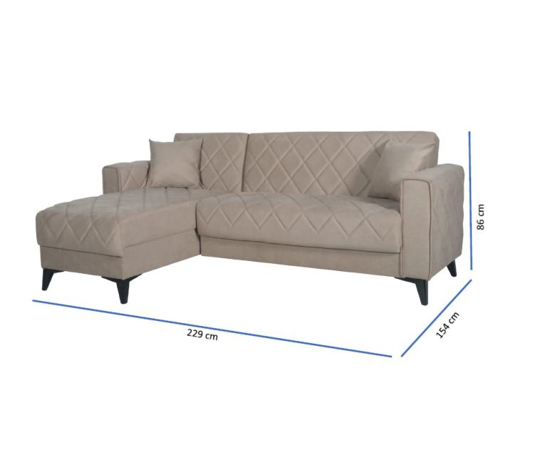 Divano Letto con Penisola Grigio Scuro Nero Contenitore 228x149 cm, Lavabile - Chienes