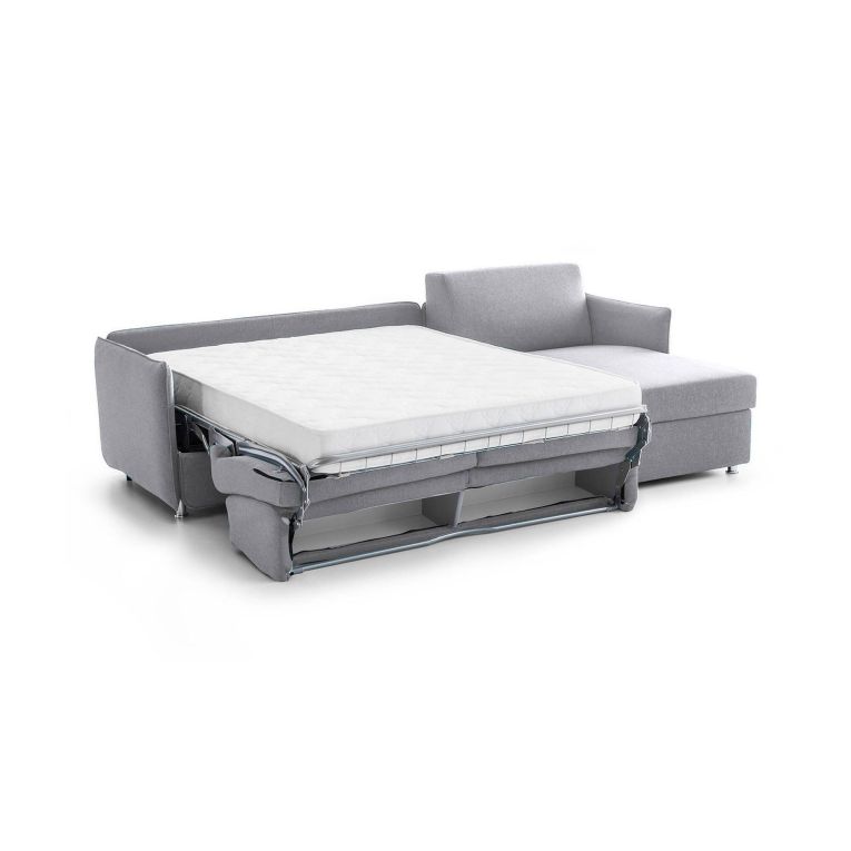 Divano Letto con Penisola Grigio Sfoderabile Contenitore 260x160 cm, Idrorepellente Multiposizione Trasformabile in Letto Made in Italy - Scordia