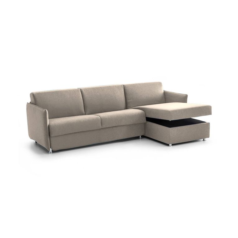 Divano Letto con Penisola Grigio Tortora Sfoderabile Contenitore 260x160 cm, Idrorepellente Multiposizione Made in Italy - Sumirago