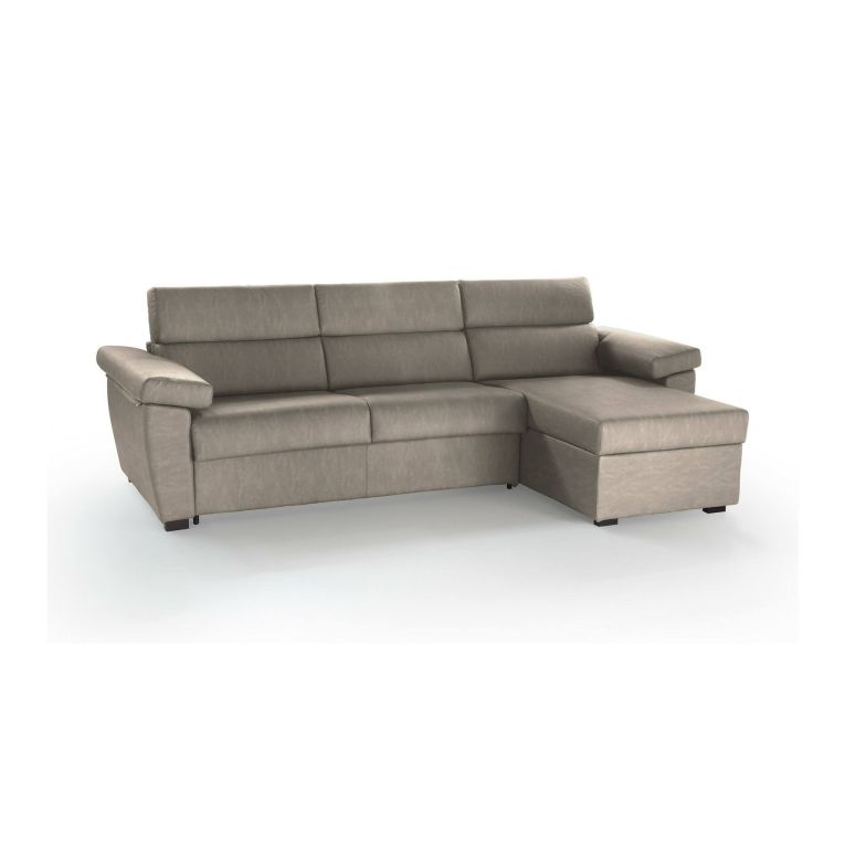 Divano Letto con Penisola Grigio Tortora Sfoderabile Contenitore 285x160 cm, Idrorepellente Sfoderabile Trasformabile Made in Italy - Tolle