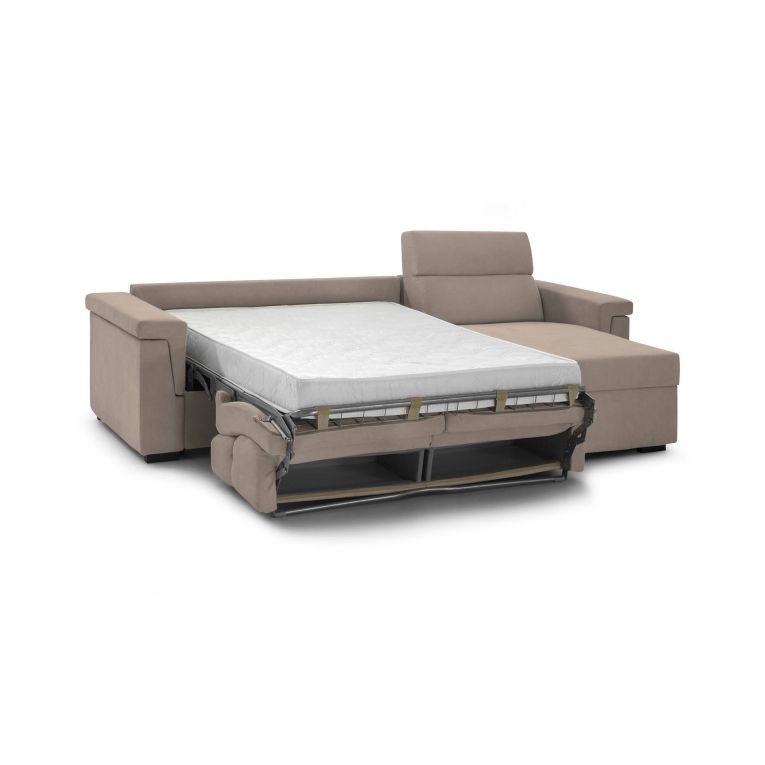 Divano Letto con Penisola Grigio Tortora Sfoderabile Contenitore 285x160 cm, Idrorepellente Trasformabile in Letto Made in Italy - Ganzaria