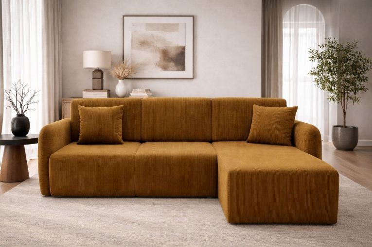 Divano Letto con Penisola Marrone Contenitore Reversibile 245x185 cm, Reclinabile - Ranco