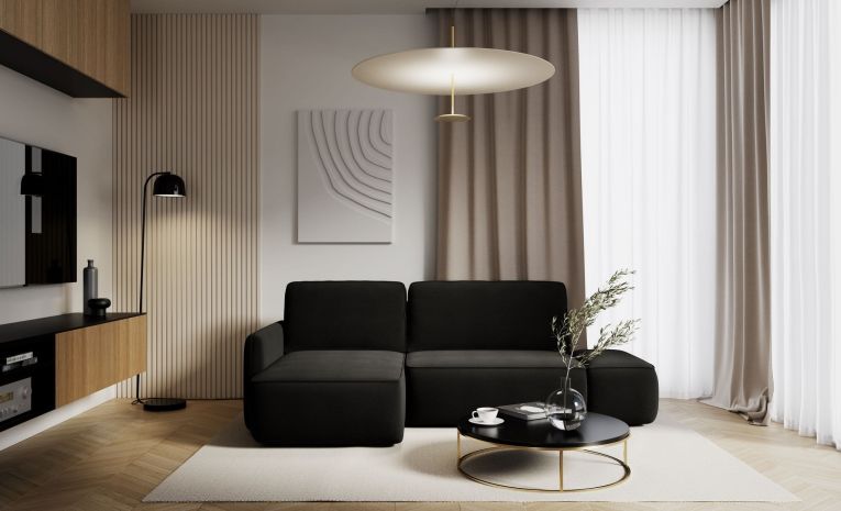 Divano Letto con Penisola Nero Contenitore Reclinabile 229x148 cm, Cuscini Sfoderabili - Rezzo
