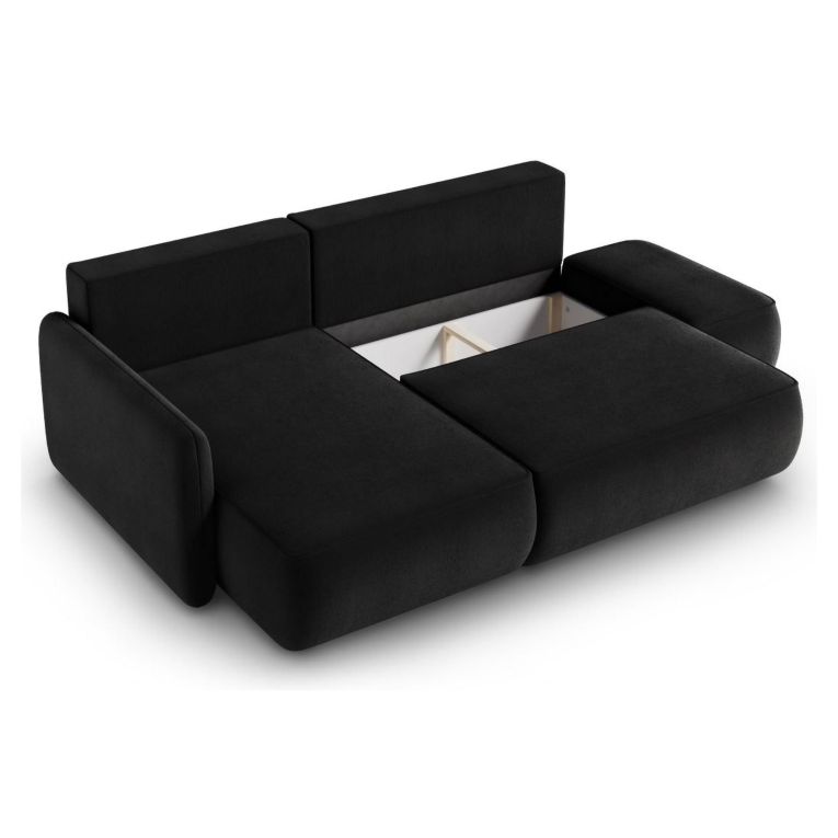 Divano Letto con Penisola Nero Contenitore Reclinabile 229x148 cm, Cuscini Sfoderabili - Rezzo