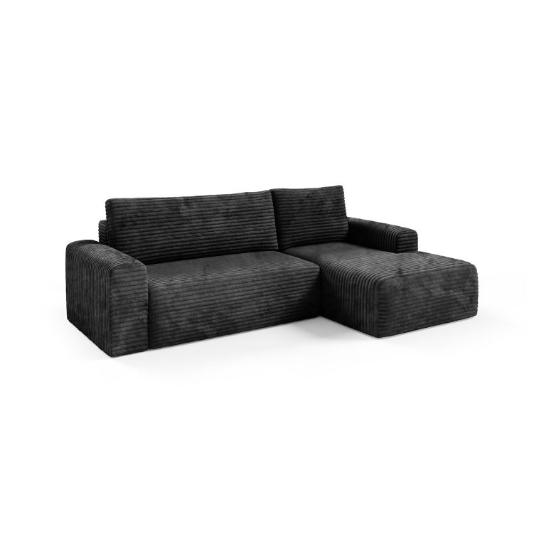Divano Letto con Penisola Nero Contenitore Reclinabile 268x163 cm, Cuscini Sfoderabili - Folgarida