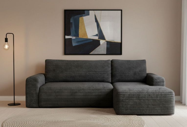 Divano Letto con Penisola Nero Contenitore Reclinabile 268x163 cm, Cuscini Sfoderabili - Folgarida