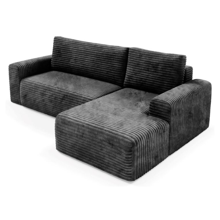 Divano Letto con Penisola Nero Contenitore Reclinabile 268x163 cm, Cuscini Sfoderabili - Folgarida