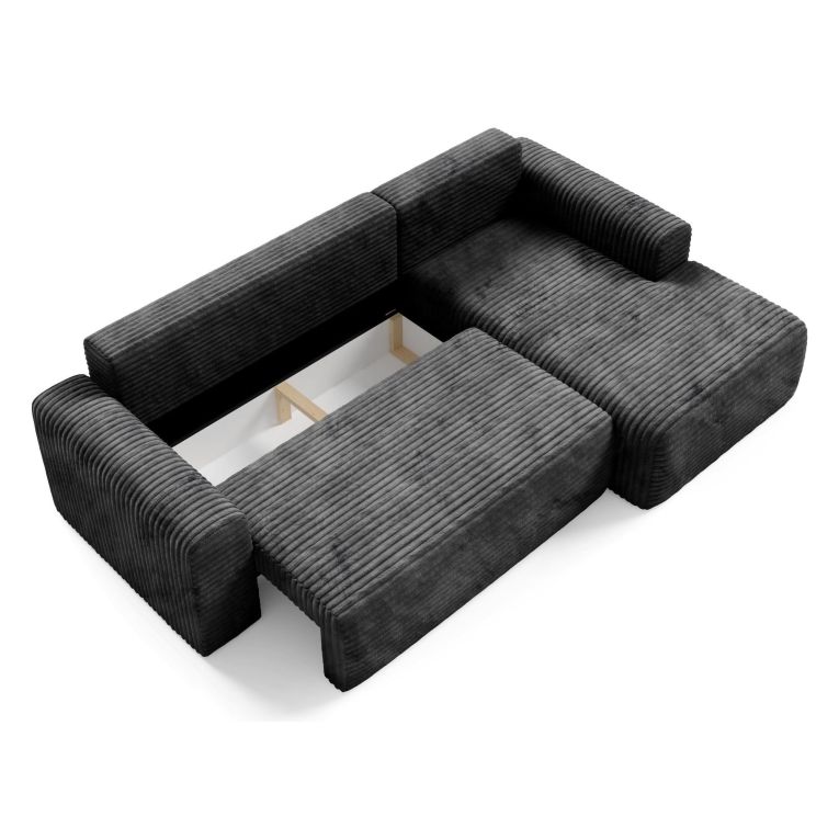 Divano Letto con Penisola Nero Contenitore Reclinabile 268x163 cm, Cuscini Sfoderabili - Folgarida