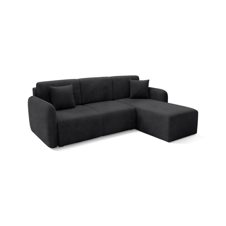 Divano Letto con Penisola Nero Contenitore Reversibile 245x185 cm, Reclinabile - Ranco