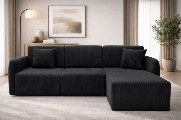 Divano Letto con Penisola Nero Contenitore Reversibile 245x185 cm, Reclinabile - Ranco