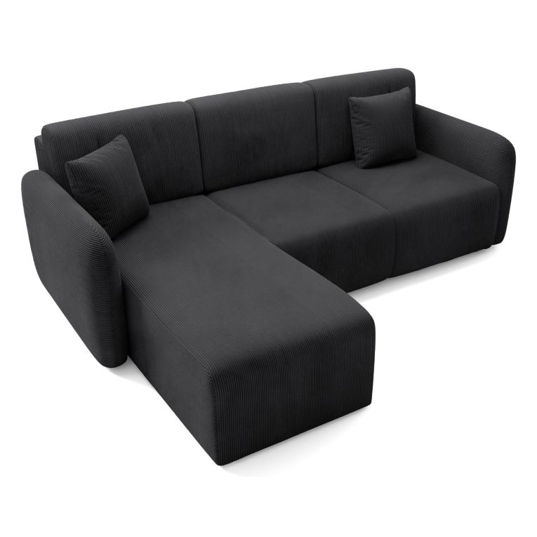 Divano Letto con Penisola Nero Contenitore Reversibile 245x185 cm, Reclinabile - Ranco