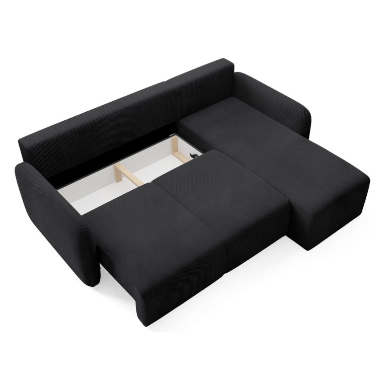 Divano Letto con Penisola Nero Contenitore Reversibile 245x185 cm, Reclinabile - Ranco