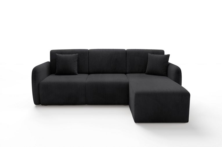 Divano Letto con Penisola Nero Contenitore Reversibile 245x185 cm, Reclinabile - Ranco