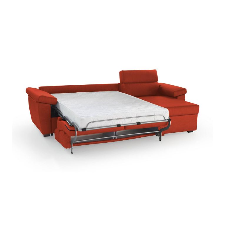 Divano letto con penisola Priverno, 285x160 h100 cm, Arancione