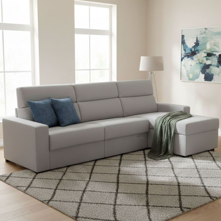 Divano letto con penisola Pusiano, 280x160 h100 cm, Grigio
