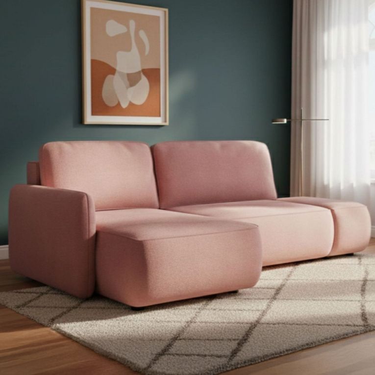 Divano Letto con Penisola Rosa Contenitore Reclinabile 229x148 cm, Cuscini Sfoderabili - Rezzo