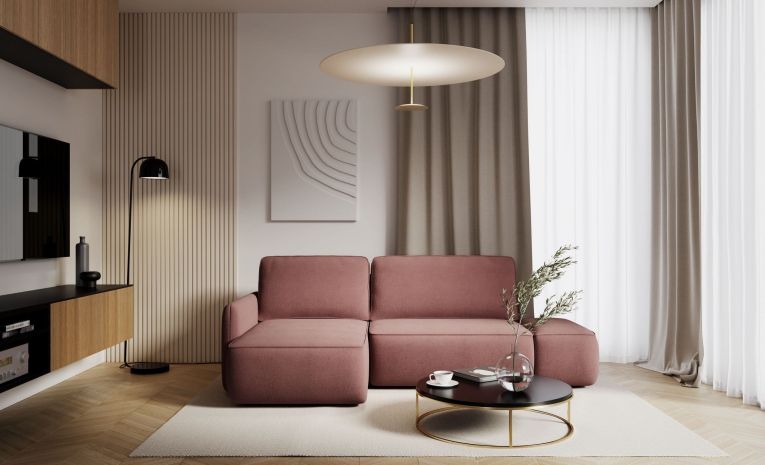Divano Letto con Penisola Rosa Contenitore Reclinabile 229x148 cm, Cuscini Sfoderabili - Rezzo