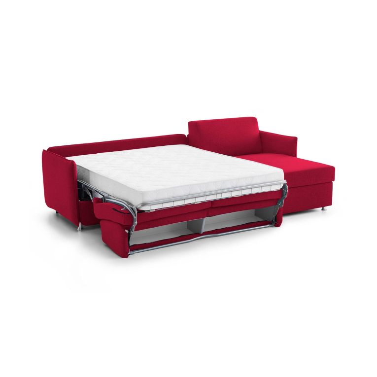 Divano Letto con Penisola Rosso Sfoderabile Contenitore 260x160 cm, Idrorepellente Multiposizione Trasformabile in Letto Made in Italy - Scordia