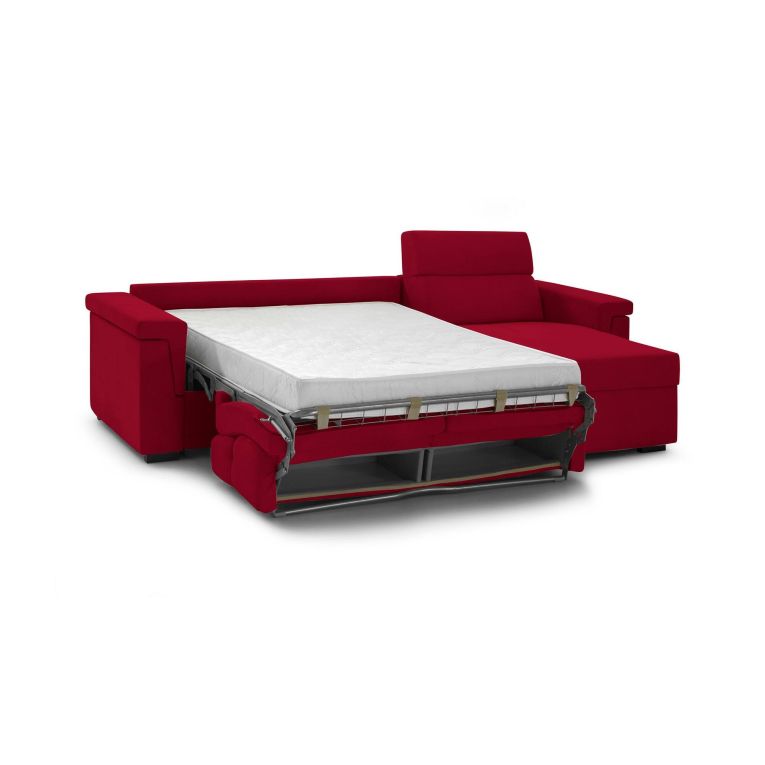 Divano Letto con Penisola Rosso Sfoderabile Contenitore 285x160 cm, Idrorepellente Multiposizione Trasformabile in Letto Made in Italy - Esca
