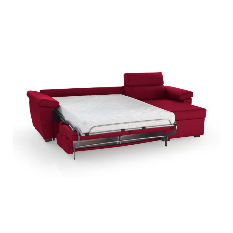 Divano Letto con Penisola Rosso Sfoderabile Contenitore 285x160 cm, Idrorepellente Multiposizione Trasformabile in Letto Made in Italy - Priverno