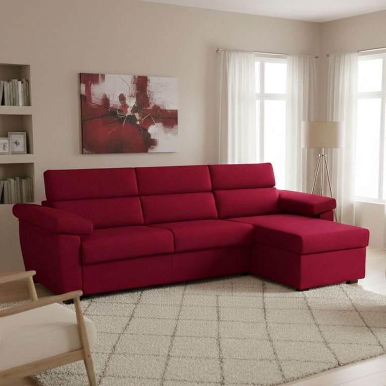 Divano Letto con Penisola Rosso Sfoderabile Contenitore 285x160 cm, Idrorepellente Multiposizione Trasformabile in Letto Made in Italy - Tolle