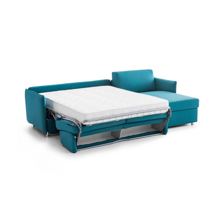 Divano letto con penisola Scordia, 260x160 h90 cm, Azzurro