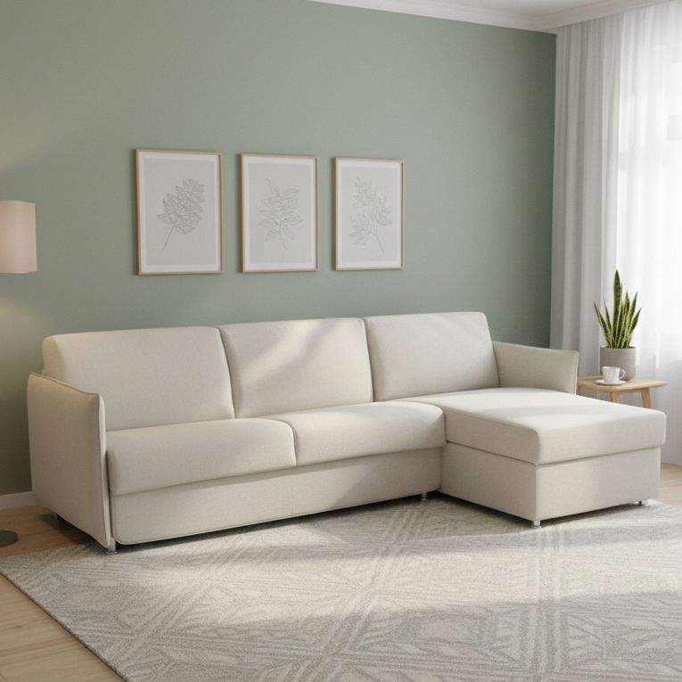 Divano letto con penisola Scordia, 260x160 h90 cm, Beige