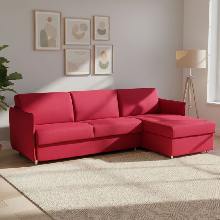 Divano letto con penisola Scordia, 260x160 h90 cm, Rosso