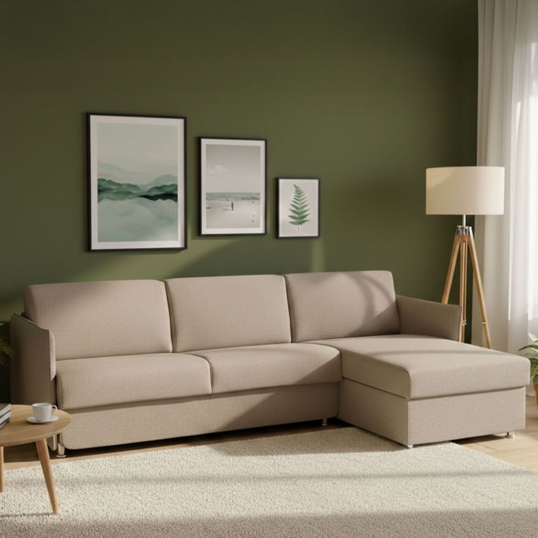 Divano letto con penisola Scordia, 260x160 h90 cm, Tortora