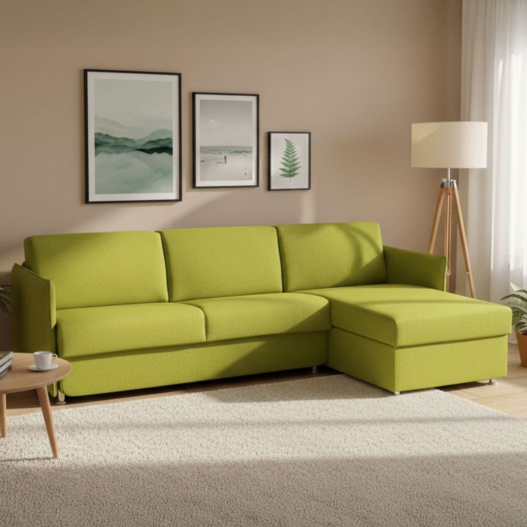 Divano letto con penisola Scordia, 260x160 h90 cm, Verde