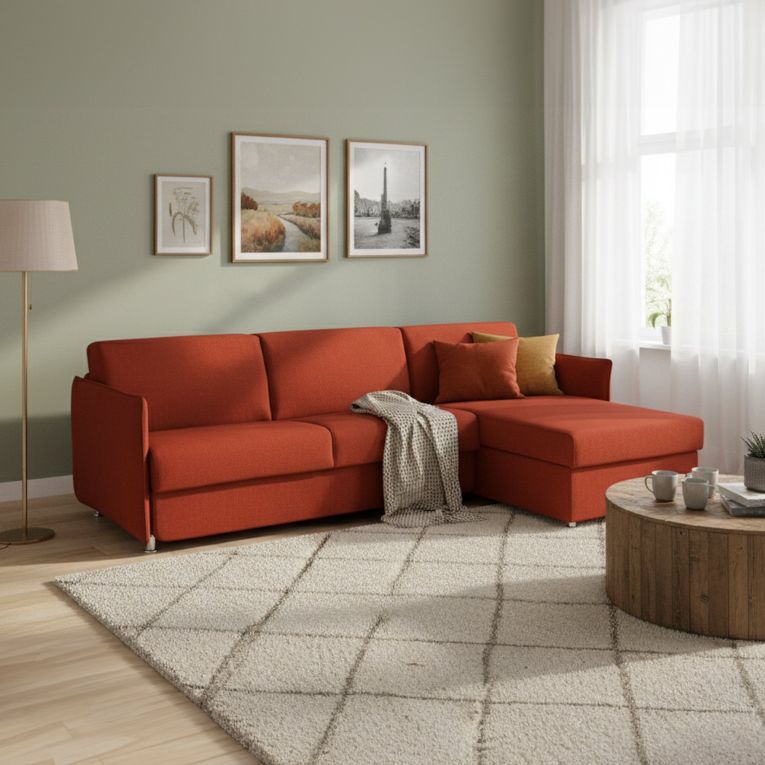 Divano letto con penisola Sumirago, 260x160 h90 cm, Rosso