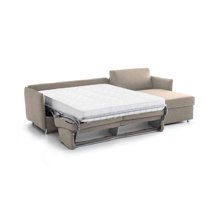 Divano letto con penisola Sumirago, 260x160 h90 cm, Tortora