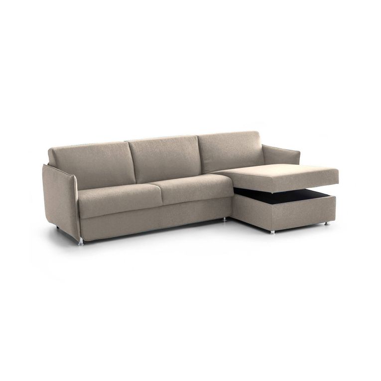 Divano letto con penisola Sumirago, 260x160 h90 cm, Tortora