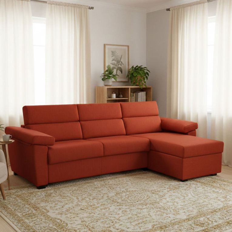 Divano letto con penisola Tolle, 285x160 h100 cm, Arancione