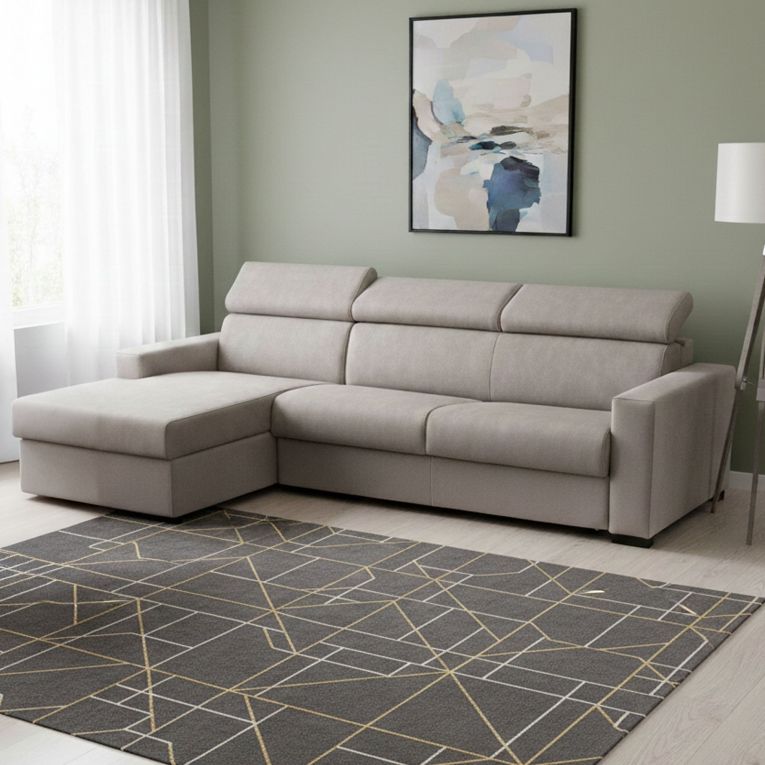 Divano letto con penisola tortora 260x95cm - Aloet