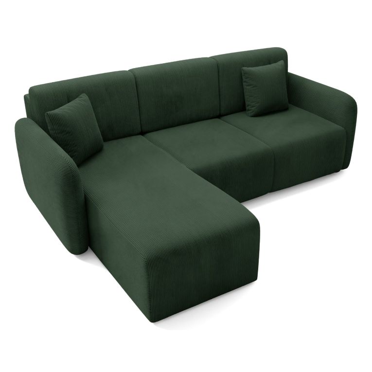 Divano Letto con Penisola Verde bottiglia- Contenitore Reversibile 245x185 cm, Reclinabile - Ranco