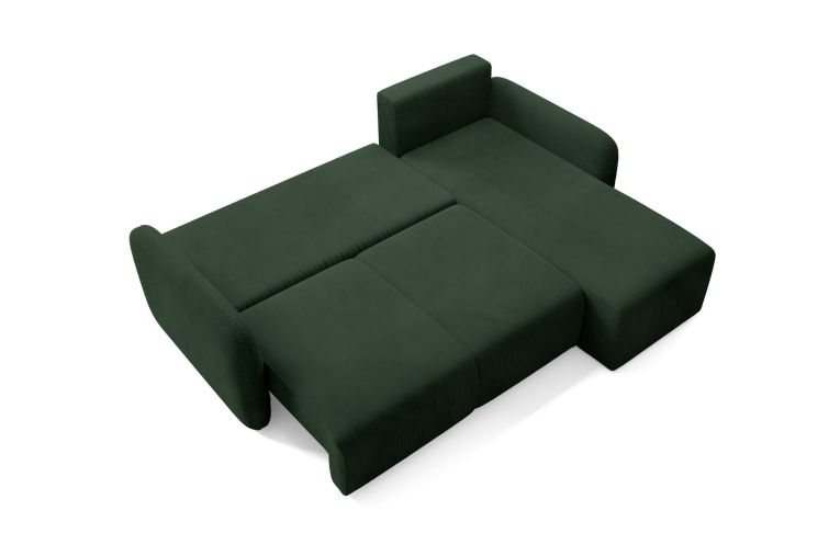 Divano Letto con Penisola Verde bottiglia- Contenitore Reversibile 245x185 cm, Reclinabile - Ranco