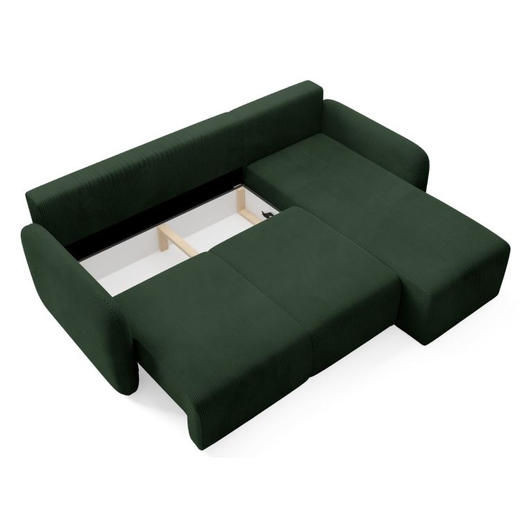 Divano Letto con Penisola Verde bottiglia- Contenitore Reversibile 245x185 cm, Reclinabile - Ranco