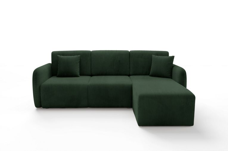 Divano Letto con Penisola Verde bottiglia- Contenitore Reversibile 245x185 cm, Reclinabile - Ranco