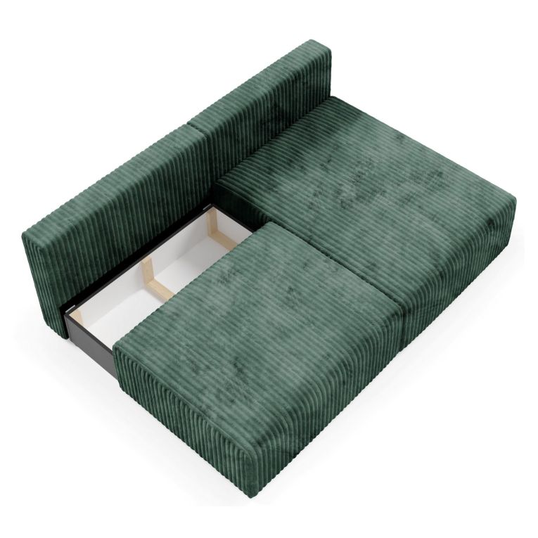 Divano Letto con Penisola Verde Contenitore Cuscini Sfoderabili 210x149 cm, Reclinabile - Pergola