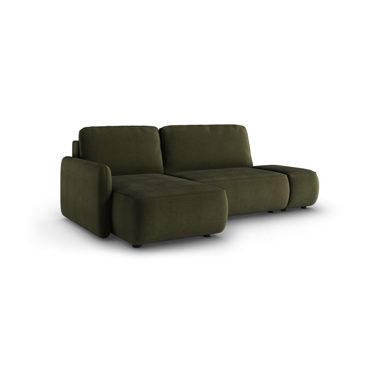Divano Letto con Penisola Verde Contenitore Reclinabile 229x148 cm, Cuscini Sfoderabili - Rezzo