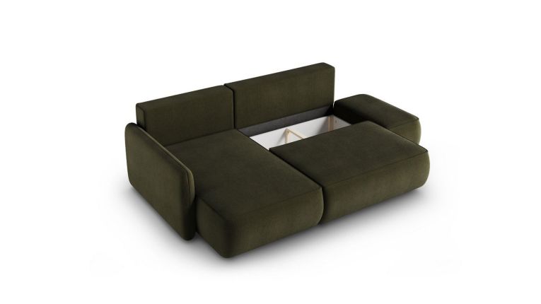 Divano Letto con Penisola Verde Contenitore Reclinabile 229x148 cm, Cuscini Sfoderabili - Rezzo