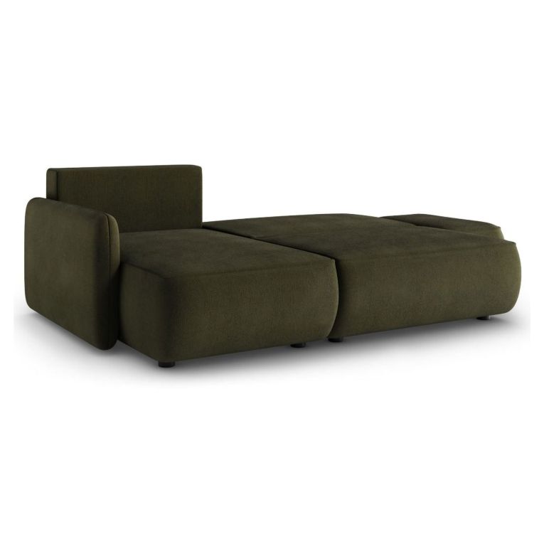Divano Letto con Penisola Verde Contenitore Reclinabile 229x148 cm, Cuscini Sfoderabili - Rezzo