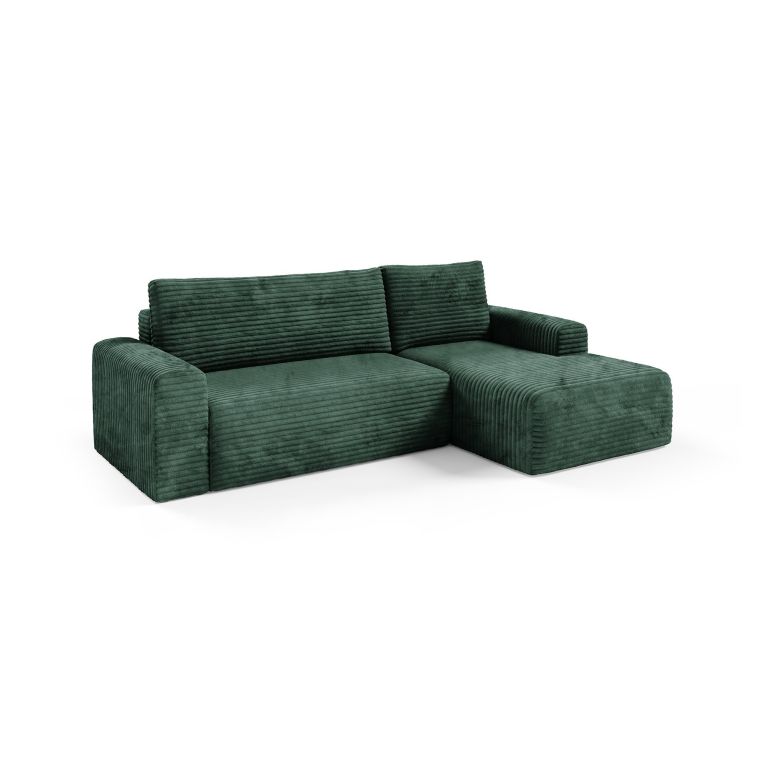 Divano Letto con Penisola Verde Contenitore Reclinabile 268x163 cm, Cuscini Sfoderabili - Folgarida