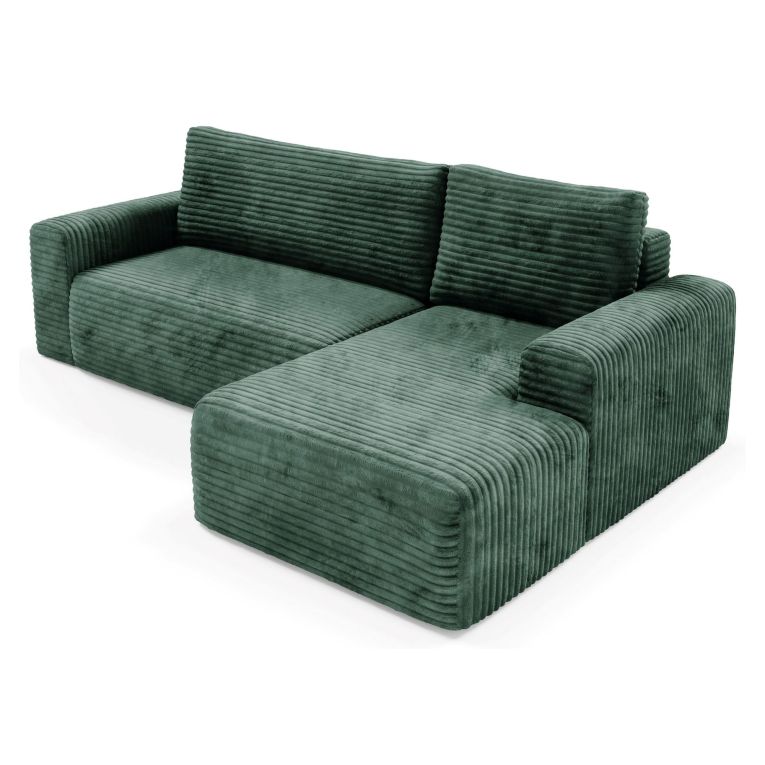 Divano Letto con Penisola Verde Contenitore Reclinabile 268x163 cm, Cuscini Sfoderabili - Folgarida